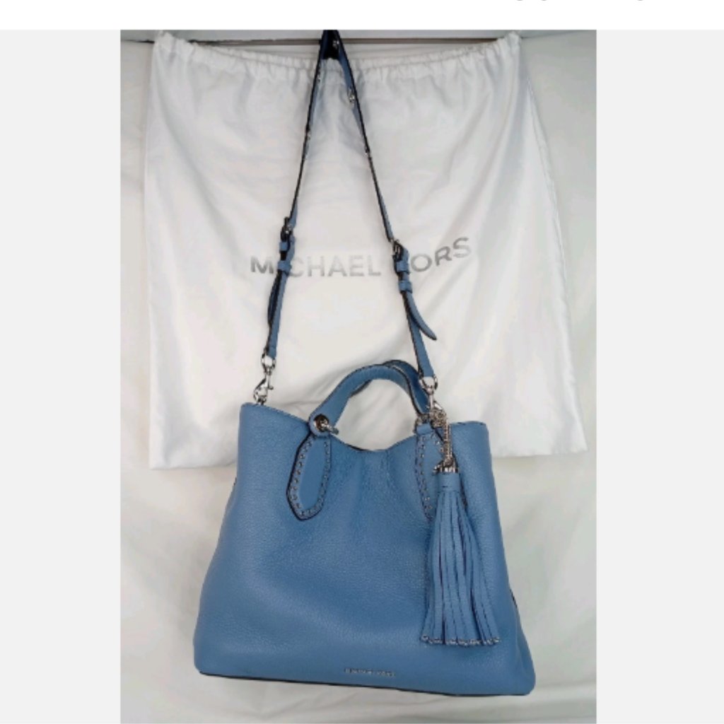 Pre-Owned Michael Kors Brooklyn Large Satchel W/ Crossbody Strap Blue Av-1708